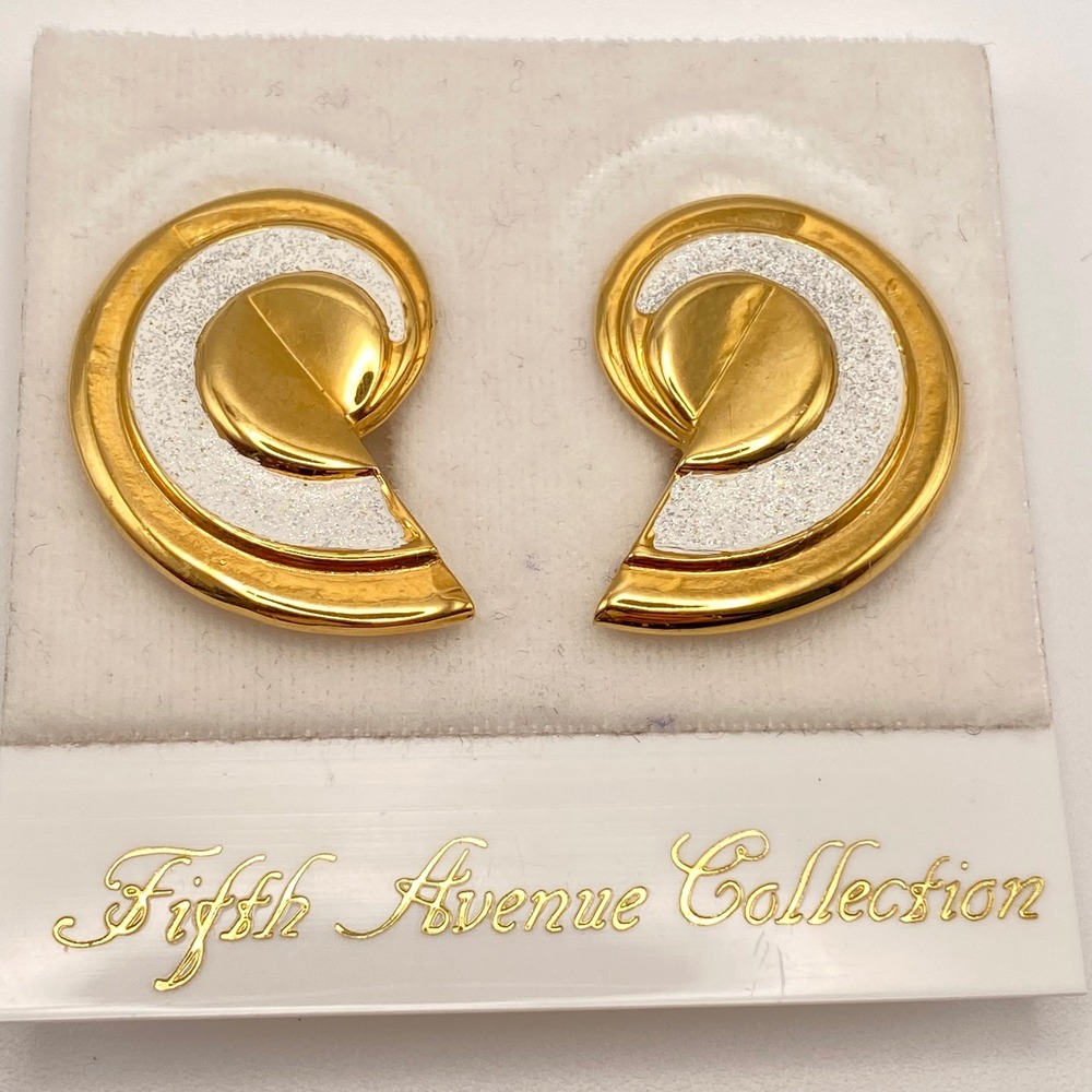 Butler Fifth Avenue Collection Earrings Gold Tone Swirl Modernist Clip On 1.25"
